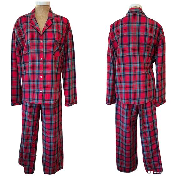 Victoria’s Secret Tartan Plaid Red Flanne Long Pants Pajama Set PJs PJ Sz Large - Picture 2 of 16